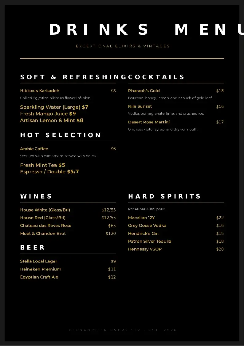bars- drinks menu